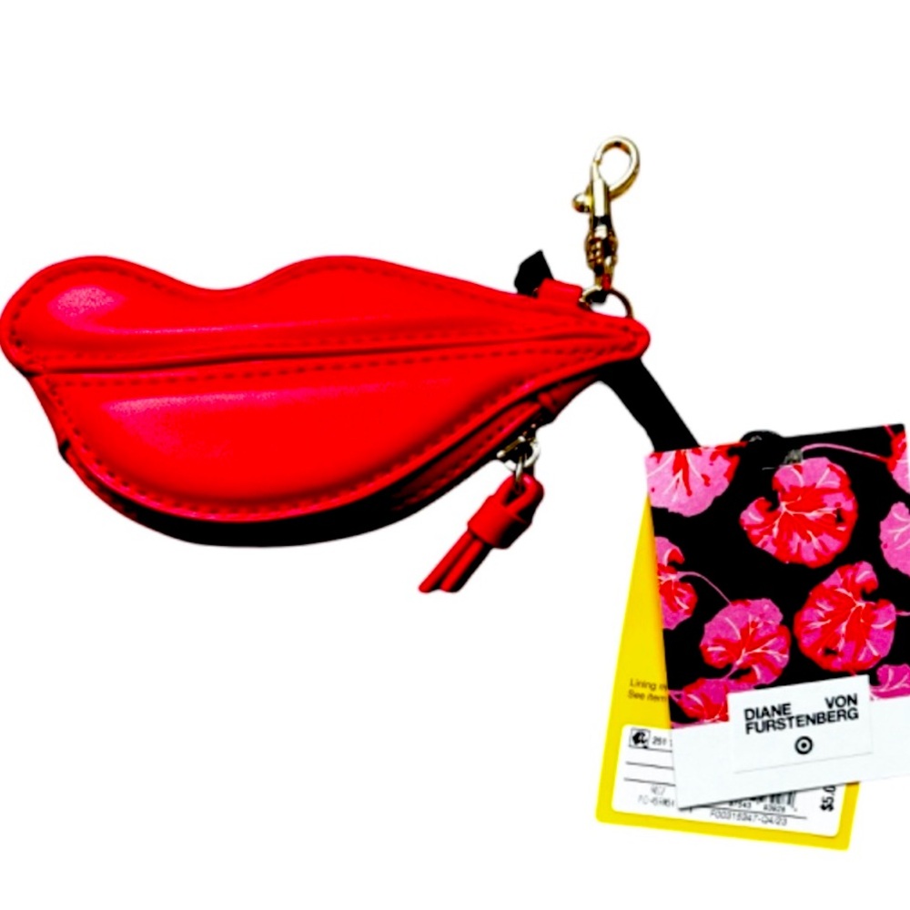 DVF for Target Lips Coin Pouch, Gold Hardware, Zipper, Cherry Red and Hot Pink
